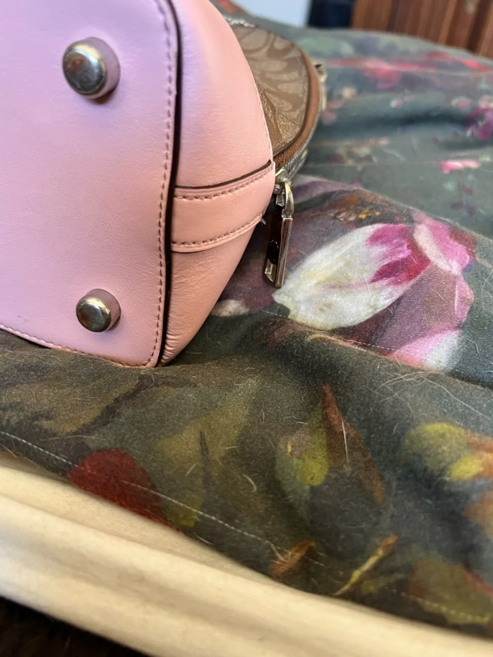 Coach Sierra Dome Satchel — Brown Signature with Pink Trim